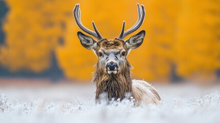 Majestic Stag with Antlers in Snowy Landscape