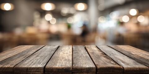 Wooden Table Surface with Blurred Background in Cafe Setting