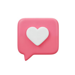 Pink speech bubble icon with white heart symbol for social media and communication transparent background