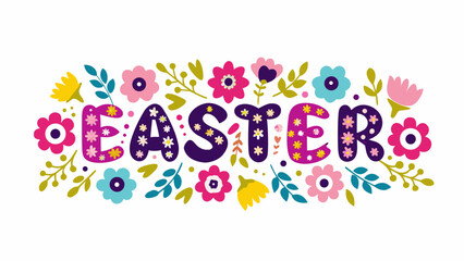 Vibrant Easter decoration with colorful flowers and leaves