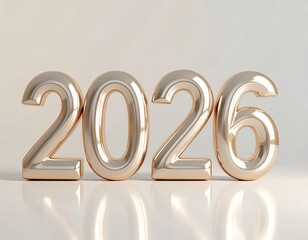 Shiny metallic 3D numbers 2026 reflecting on a clean surface