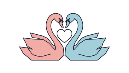 Fototapeta premium Minimalist Illustration of Two Swans Facing Each Other Creating a Heart Shape with Their Beaks