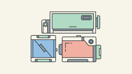 Minimalist Illustration of Vintage Cameras Depicting Classic Photography Equipment