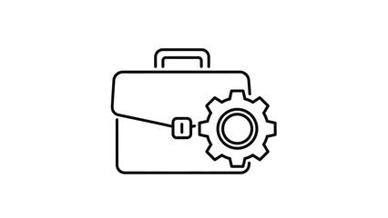 Obraz premium Minimalist line art depiction of a business briefcase with gear symbol representing professional
