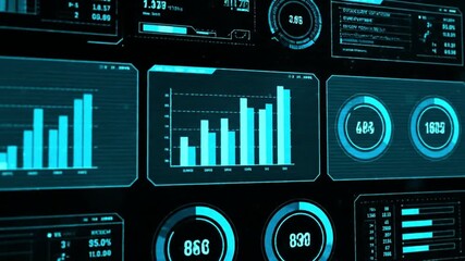 holographic financial dashboard featuring animated bar charts and real-time data analytics. - Powered by Adobe