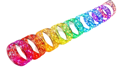 Colorful glitter rings arranged in rainbow order