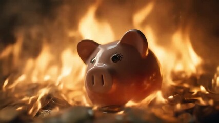Glazed piggy bank burning hot amid scattered coins - Powered by Adobe