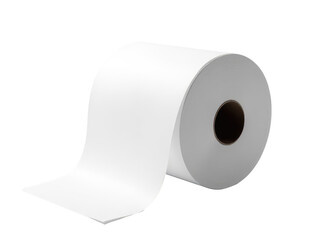 A single roll of toilet paper against a white background, suitable for illustrating bathroom products or cleanliness concepts.transparent background