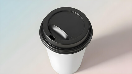 White Ceramic Coffee Cup with Black Lid, Minimalist Design for Modern Cafe and Morning Routine