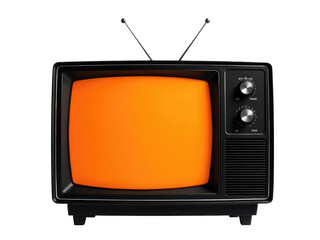 Analog television set with a bright orange display.transparent background