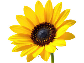 A single bright yellow sunflower with a dark center on a clean white background.transparent background