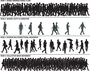 Collection of Diverse Human Head Profile Silhouettes Walking Crowd Business People and Pine Forest Tree Line Horizons for Identity and Nature