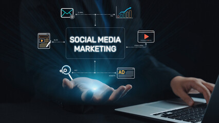 Social media marketing strategy with engagement metrics. Social marketing boosts media visibility....