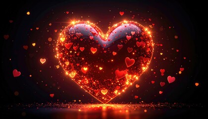 Radiant Heart Symbol Illuminated by Fiery Glow and Sparkling Particles.