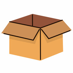 Open Cardboard Box in Flat Hand-Drawn Style for Packaging