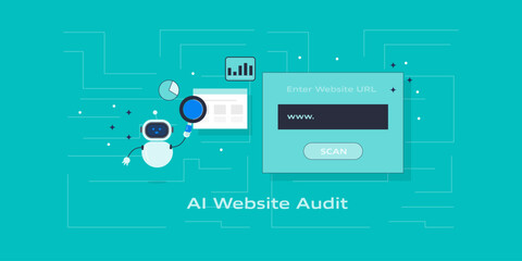 Dialogue box encourage site owners to enter and generate website audit report, using virtual AI scan analytics for scalable digital growth.