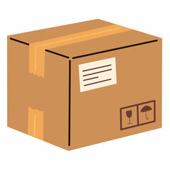 Shipping Box with Symbols in Flat Hand-Drawn Style