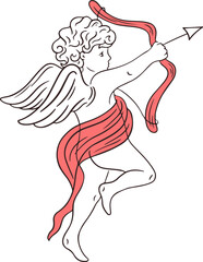 Obraz premium Hand drawn cupis with arrow. Whimsical antique angel baby. Vintage cherub greek statues, retro little angel with bow and arrow in doodle line art style for poster, placard or wedding invitation