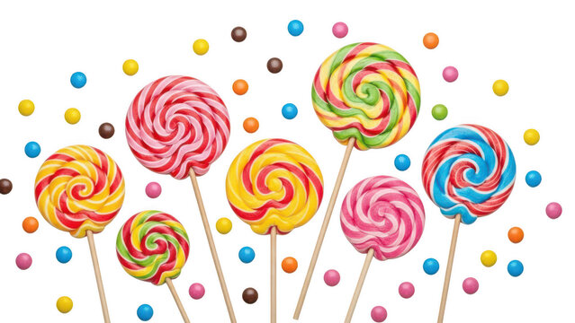 Colorful Lollipops on White Background