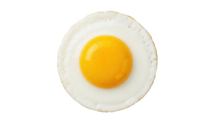 Fried egg isolated PNG on transparent background, sunny-side up breakfast food with a bright yellow yolk and cooked egg white for culinary design