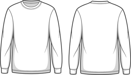 Long sleeve t shirt technical vector illustration front back view apparel fashion flat sketch template for men clothing design production