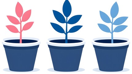 Fototapeta premium Growing colorful plants in pots indoor garden graphic design modern aesthetic