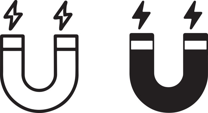 Magnet silhouette icon set with horseshoe line style for physics, science, app, web, and UI.
