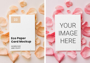 Paper Card with Flower Petal Mockup