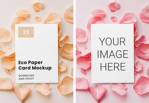 Paper Card with Flower Petal Mockup