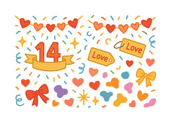 Obraz premium Valentine's day flat icon set. featuring hearts, love tags, bows, and decorative elements