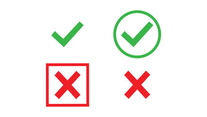 Check-mark Icon and Cancel Tick Mark Sign and Symbol, Beautiful Solid Green and Red Color. 
