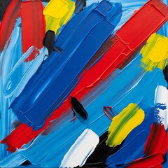 Bold Abstract Strokes of Primary Colors on Canvas, Dynamic Brushwork