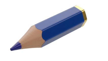 Short blue colored pencil isolated PNG on transparent background, drawing and writing tool for creative projects and school supplies