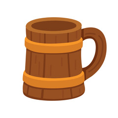Traditional wooden beer tankard with handle, Irish pub style Saint Patrick vector clipart.