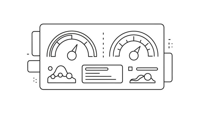 Minimalist line art of a vintage analog multimeter with detailed dials and gauges perfect for