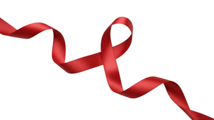 Red ribbon forming an awareness symbol on black awareness ribbon
