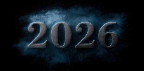 2026 Year Number with Blue Smoke and Dark Background Visual Effect