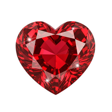 Beautiful red heart shaped gemstone on white background