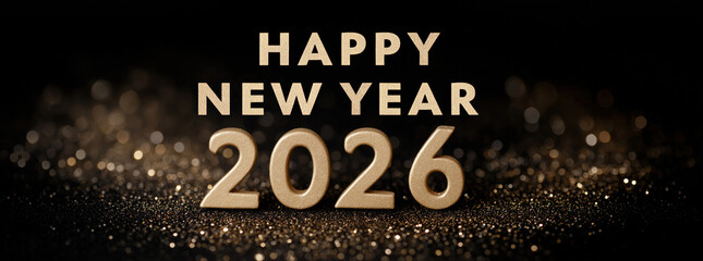 Festive New Year Celebration 2026 with Golden Text and Sparkle Effects