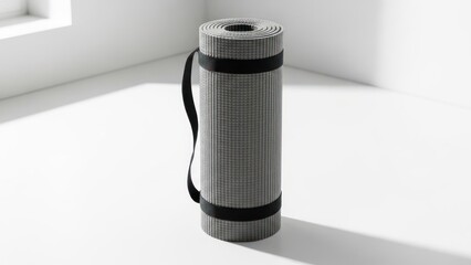 Rolled yoga mat isolated on white background for fitness and exercise