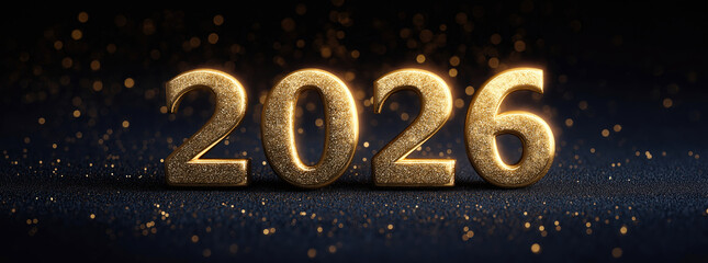 Shimmering Golden 2026 Numbers with Sparkling Background Effects