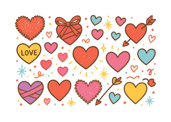 Valentine's day flat icon set. featuring love hearts, arrows, confetti, and gift symbols