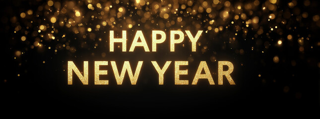 Shimmering Golden Text on Black Background for New Year Celebration