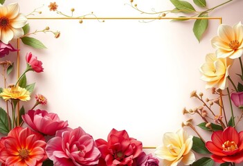 Fototapeta premium Elegant, thin, gold linear frame with subtle floral accents, gold frame, simple
