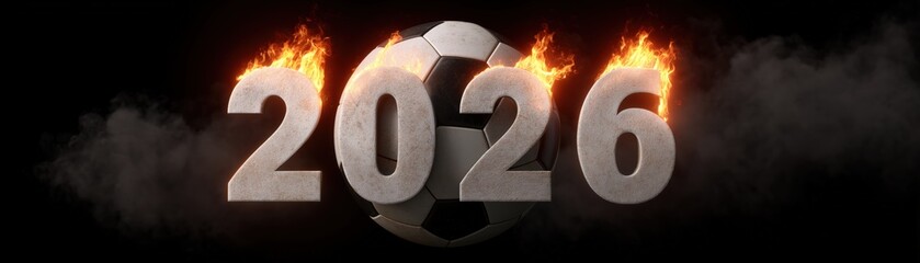 Dynamic 2026 Soccer Concept with Flaming Elements and Ball Design