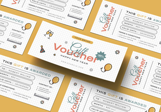 New Year Gift Certificate Voucher and Coupon Template
