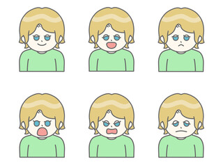 いろんな表情をしている髪の短い女性のイラスト①　金髪×緑