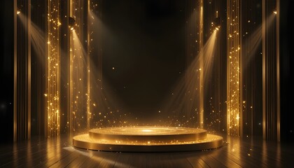 Elegant golden vertical stage glowing with lights and sparkles on black background, perfect for premium award design
