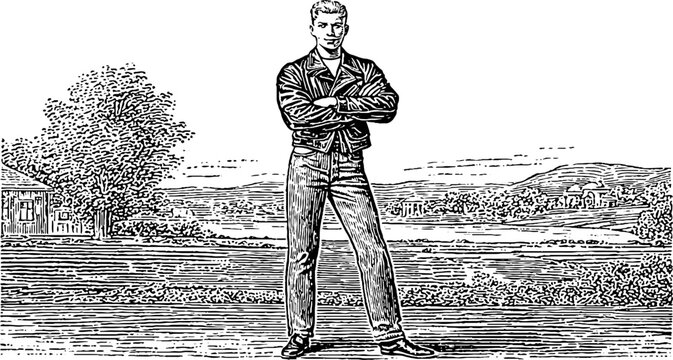 Retro 1950s greaser in leather jacket illustration for vintage design