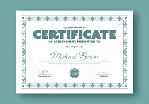 Certificate of Achievement Template with Vintage Border and Classic Typography Design